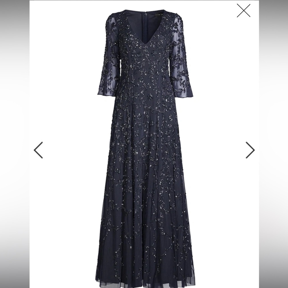 Aidan Mattox Floral Beaded V Neck Gown NWT